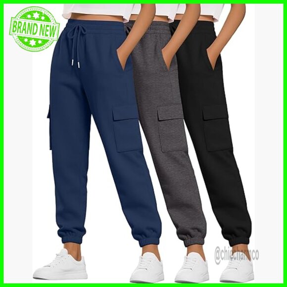 High Waist Cargo Sweatpants Joggers Active Workout Pants with Pockets